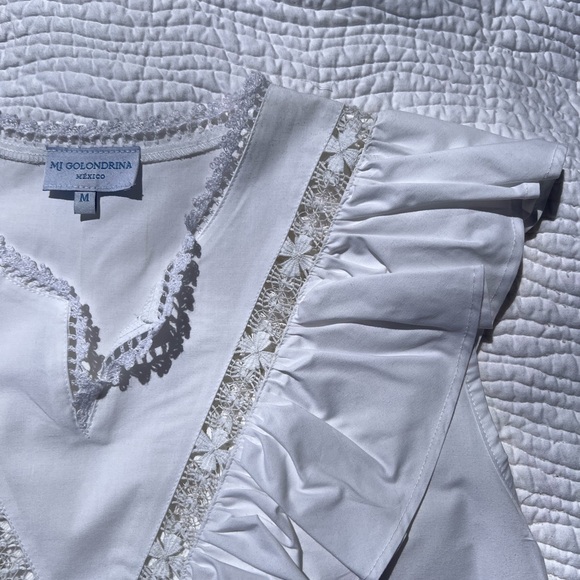 Mi Golondrina Valentina Ruffled V-Neck Sleeveless Top - White Size medium - Picture 5 of 11